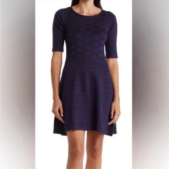eliza j textured fit and flare dress Black and White Geometric Print Dress main image 1